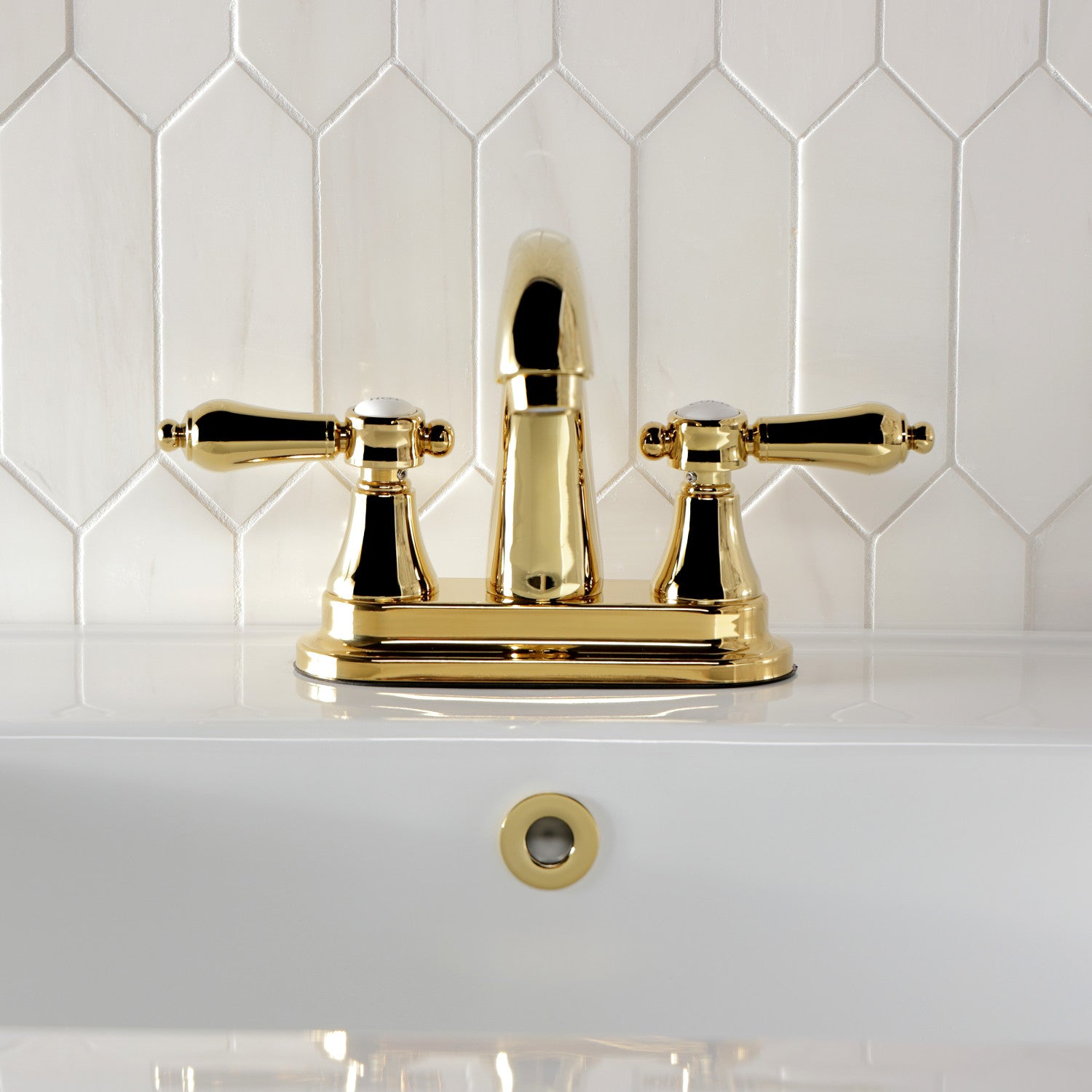 Kingston Heirloom KS7612BAL - Heirloom Double-Handle 3-Hole Deck Mount 4-Inch Centerset Bathroom Faucet with Brass Pop-Up, Polished Brass — thumbnail 3